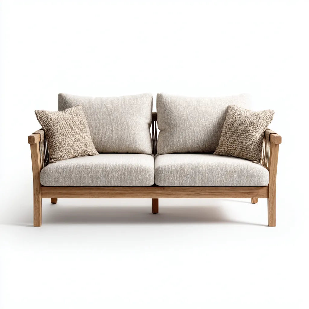 Divano da esterno in legno e corda 168×78×80 cm - Beige/Naturale - per patio e terrazza