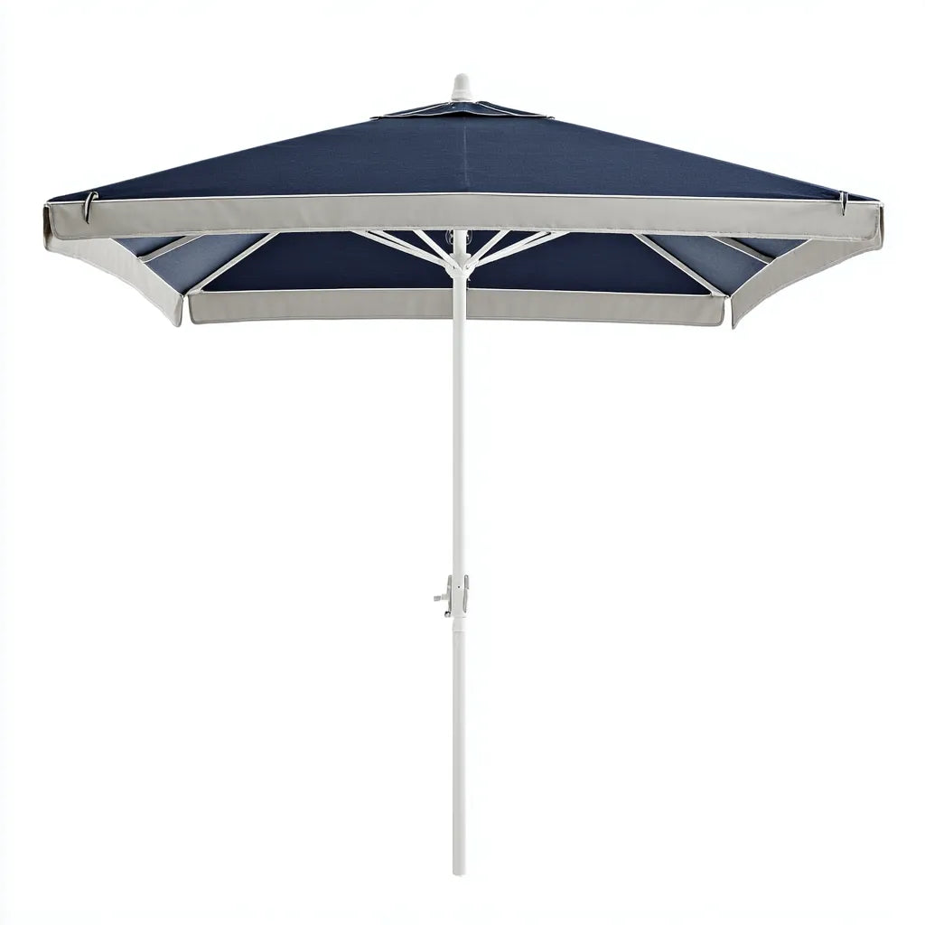 Ampio ombrellone da esterno 300×300×255 cm - beige bianco - struttura centrale per patio e zona relax