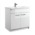 Lavabo da bagno in MDF e ceramica 60×39×84 cm - Bianco/Grigio - mobile compatto con contenimento