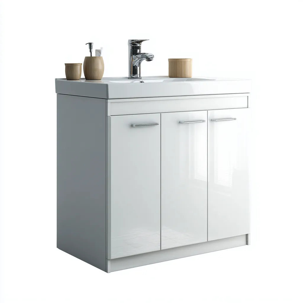 Mobile lavabo 80×45×85 cm - bianco lucido - lavabo integrato per bagno - design lineare