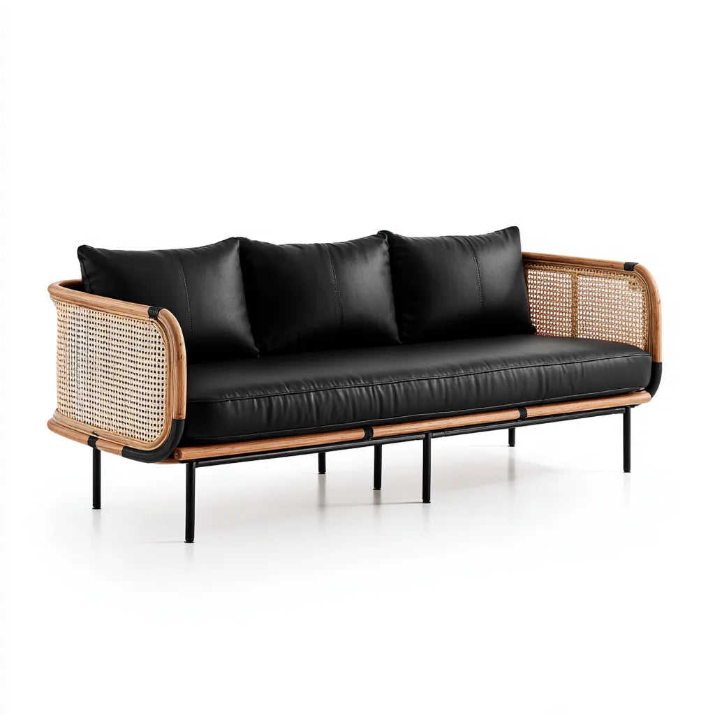 Divano da esterno 178×82×78 cm - nero legno - struttura intrecciata per terrazza e giardino