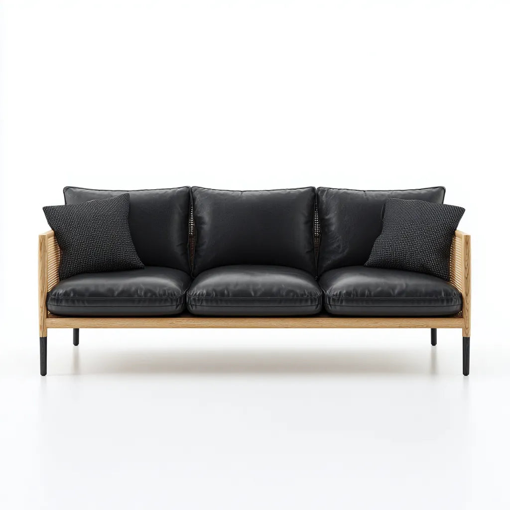 Divano da esterno in legno e pelle sintetica 210×82×78 cm - Nero/Naturale - design moderno per terrazza