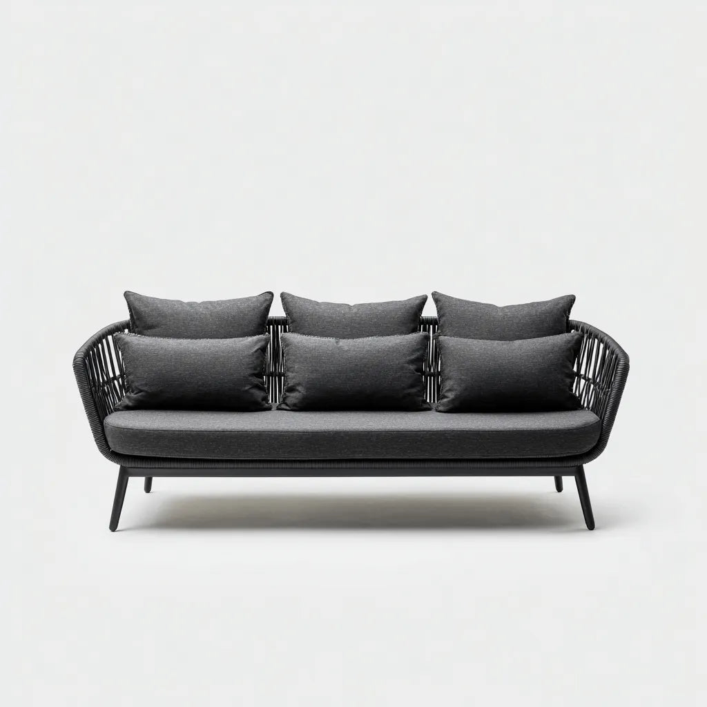 Divano da esterno in metallo e corda 178×80×76 cm - Antracite/Nero - stile lounge per giardino
