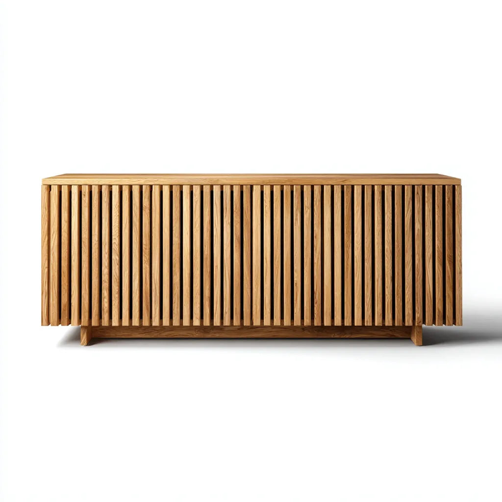 Credenza in legno 160×45×80 cm - Rovere chiaro - con frontale a doghe per sala da pranzo