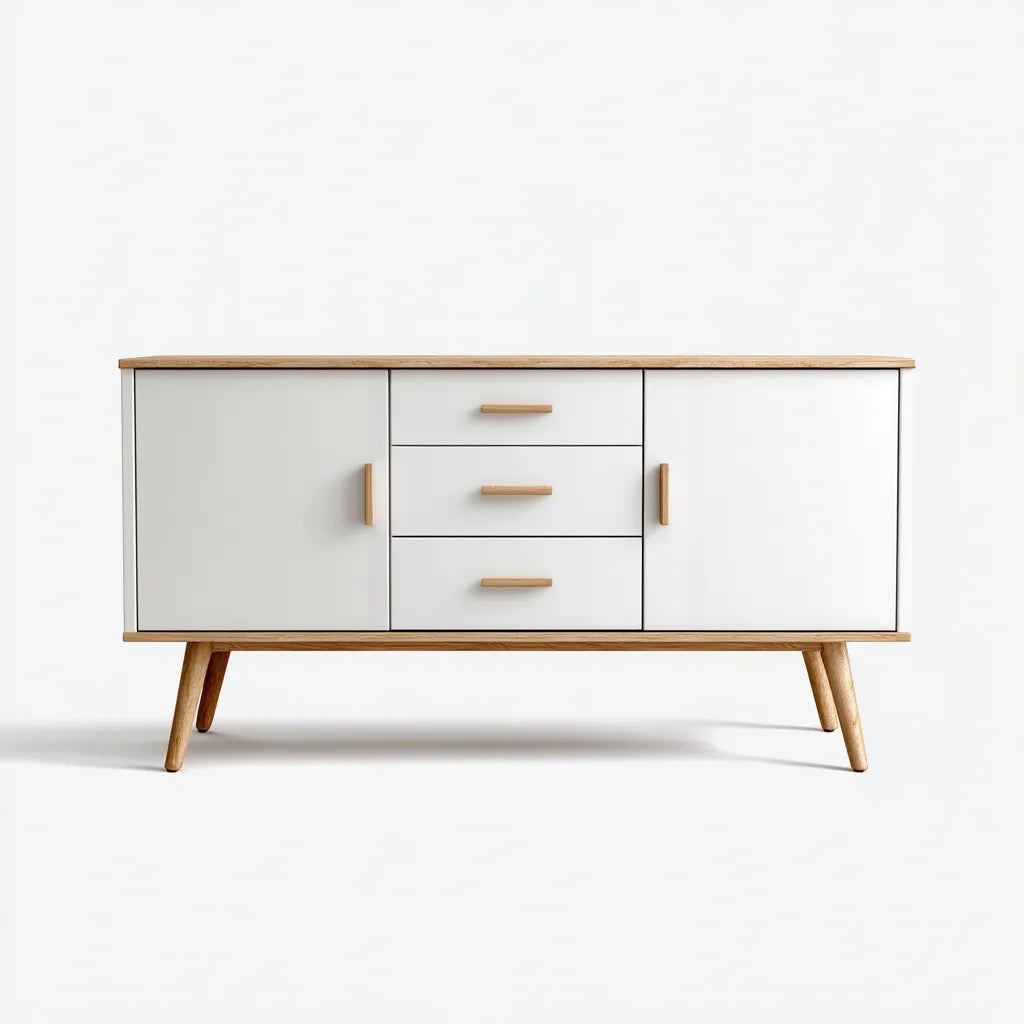 Credenza 150×40×80 cm - bianco e rovere chiaro - per sala da pranzo stile nordico