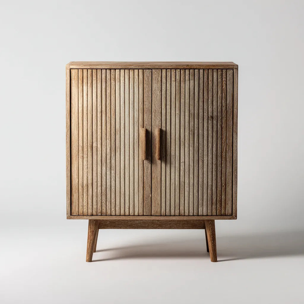 Credenza 80×38×92 cm - rovere naturale - per sala da pranzo con finitura scanalata