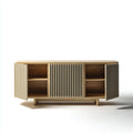Credenza in legno 170×45×82 cm - Rovere chiaro - con ante a doghe per sala da pranzo
