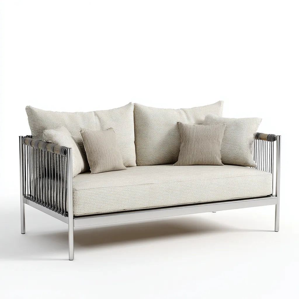 Divano da esterno 160×80×81 cm - beige e argento - metallo e corda - design elegante per outdoor