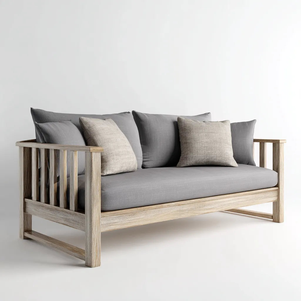 Divano da esterno in legno e tessuto 200×86×82 cm - Grigio/Legno chiaro - stile naturale per giardino