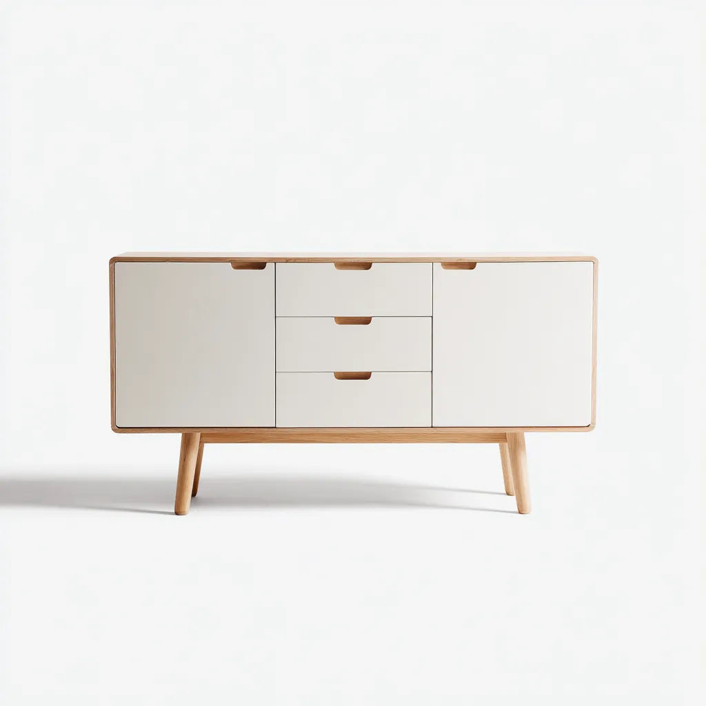 Credenza in legno 160×40×78 cm - Bianco - con struttura moderna per sala da pranzo