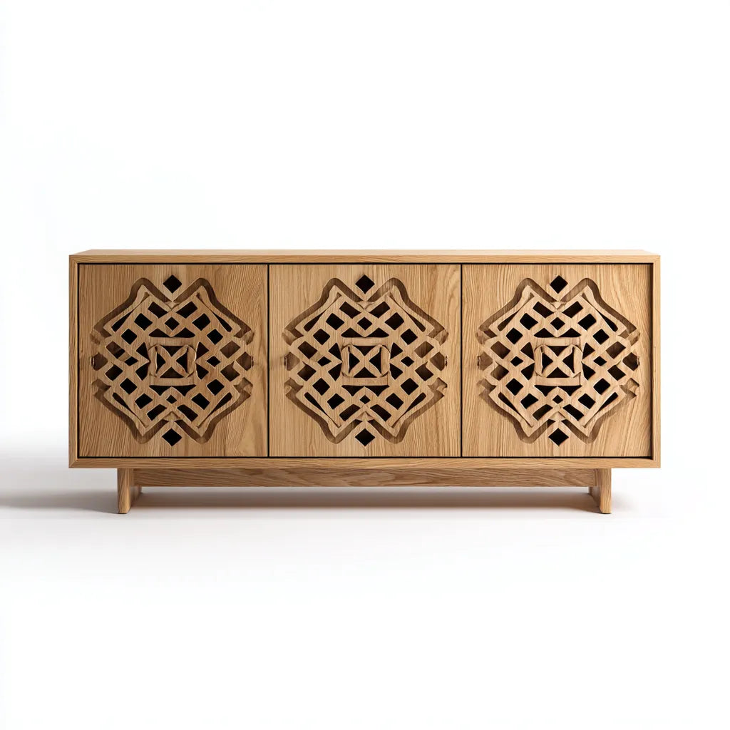 Credenza 160×40×78 cm - rovere chiaro - per sala da pranzo con frontale intagliato