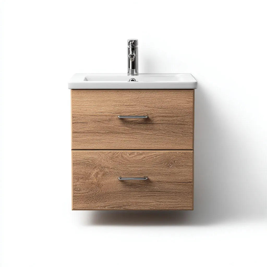 Mobile lavabo da bagno in MDF e ceramica 60×46×82 cm - Bianco - compatto con vano contenitivo