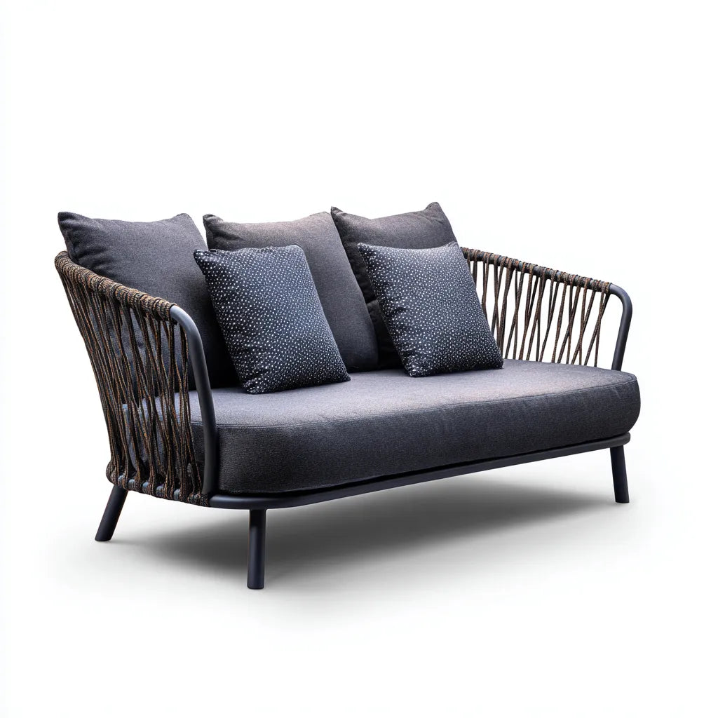 Divano da esterno 150×78×82 cm - grigio scuro e nero - metallo e corda - design accogliente per terrazza
