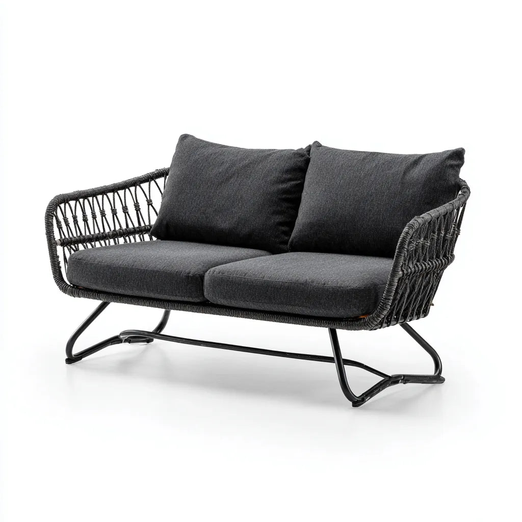 Divano da esterno 148×76×80 cm - grigio antracite e nero - metallo e corda - stile moderno per giardino